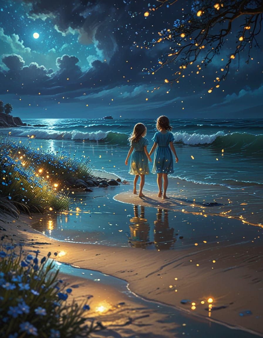 Fireflies on the beach