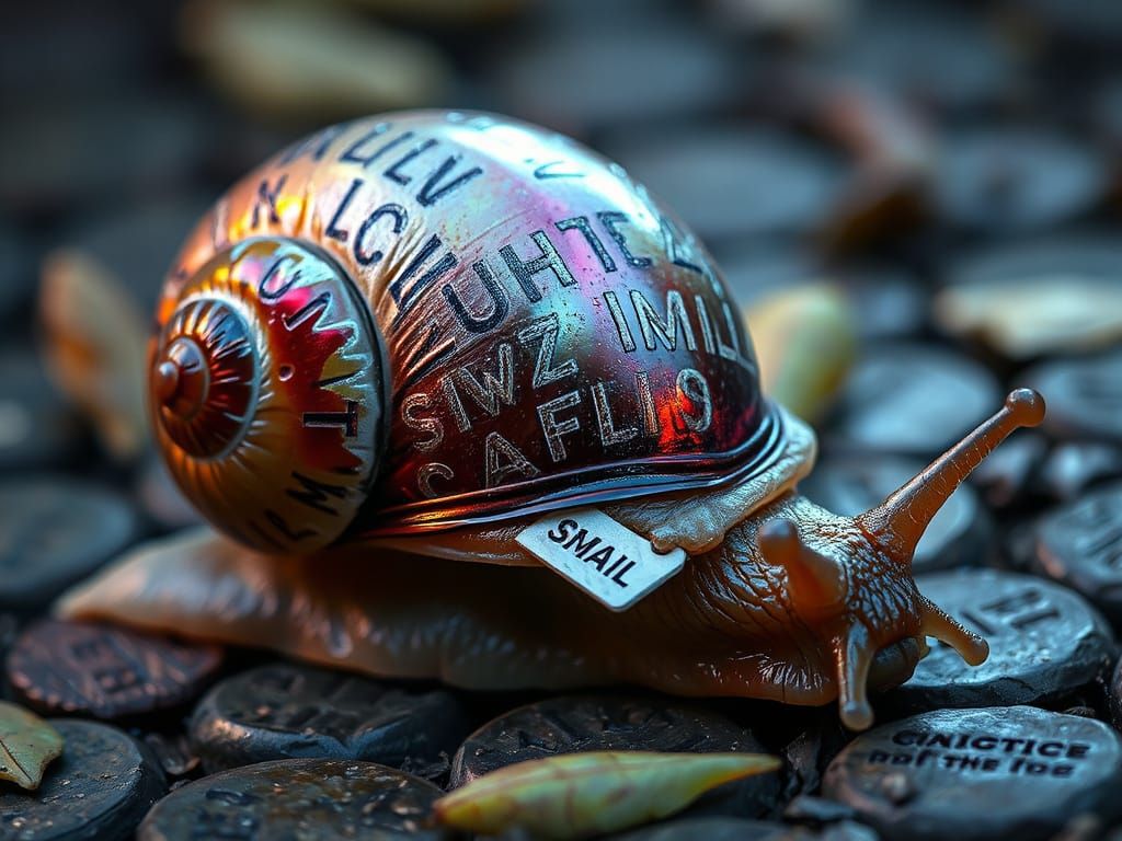 Medieval Fantasy Snail in Iridescent Shell with SNAIL MAIL S...