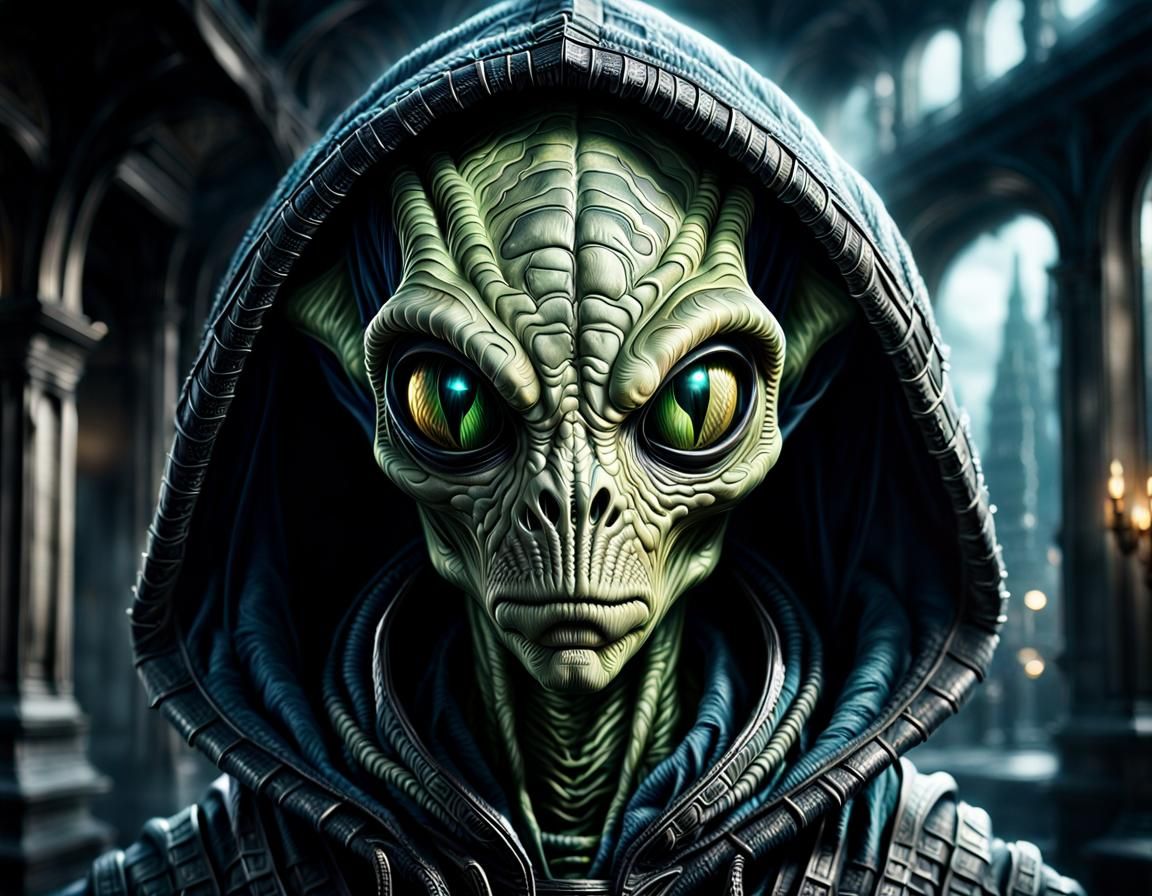 Detailed Hooded Alien Creature in HDR