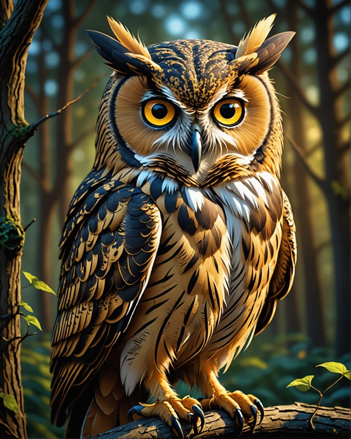 Enchanted Cartoon Owl Portrait in Digital Art Style