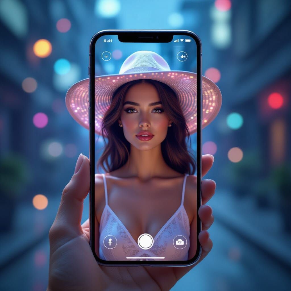 Futuristic Transparent Phone with Hologram in Syd Mead Style