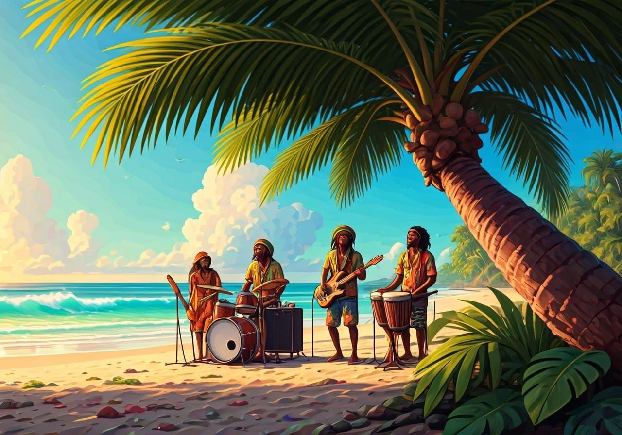 Reggae Band Performance on Tropical Beach
