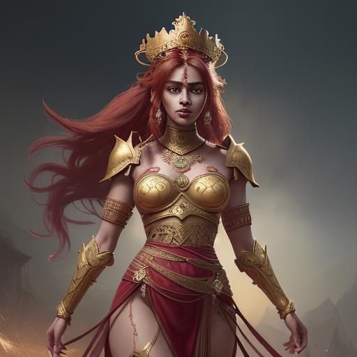 Indian Woman in Golden Armor: Fantasy Art