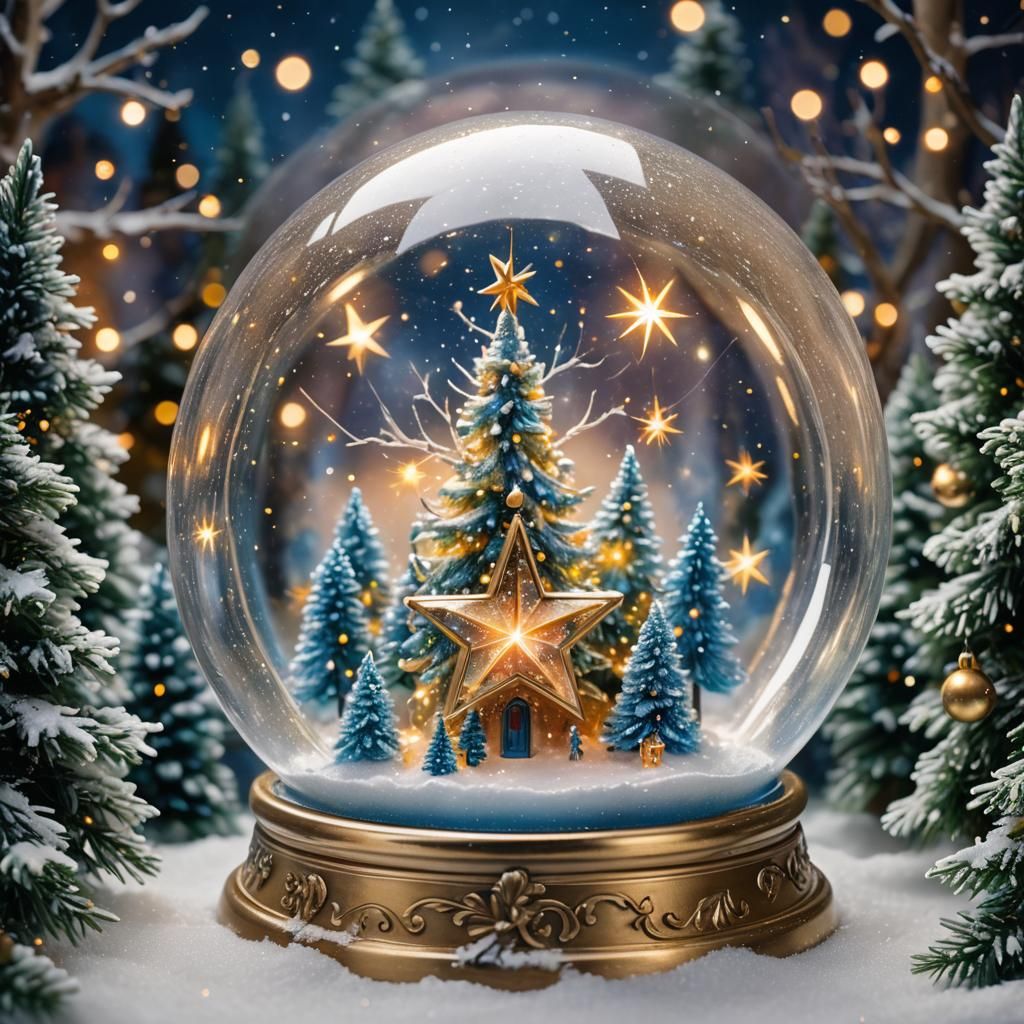 Star in Snow Globe: Surreal Oil Painting