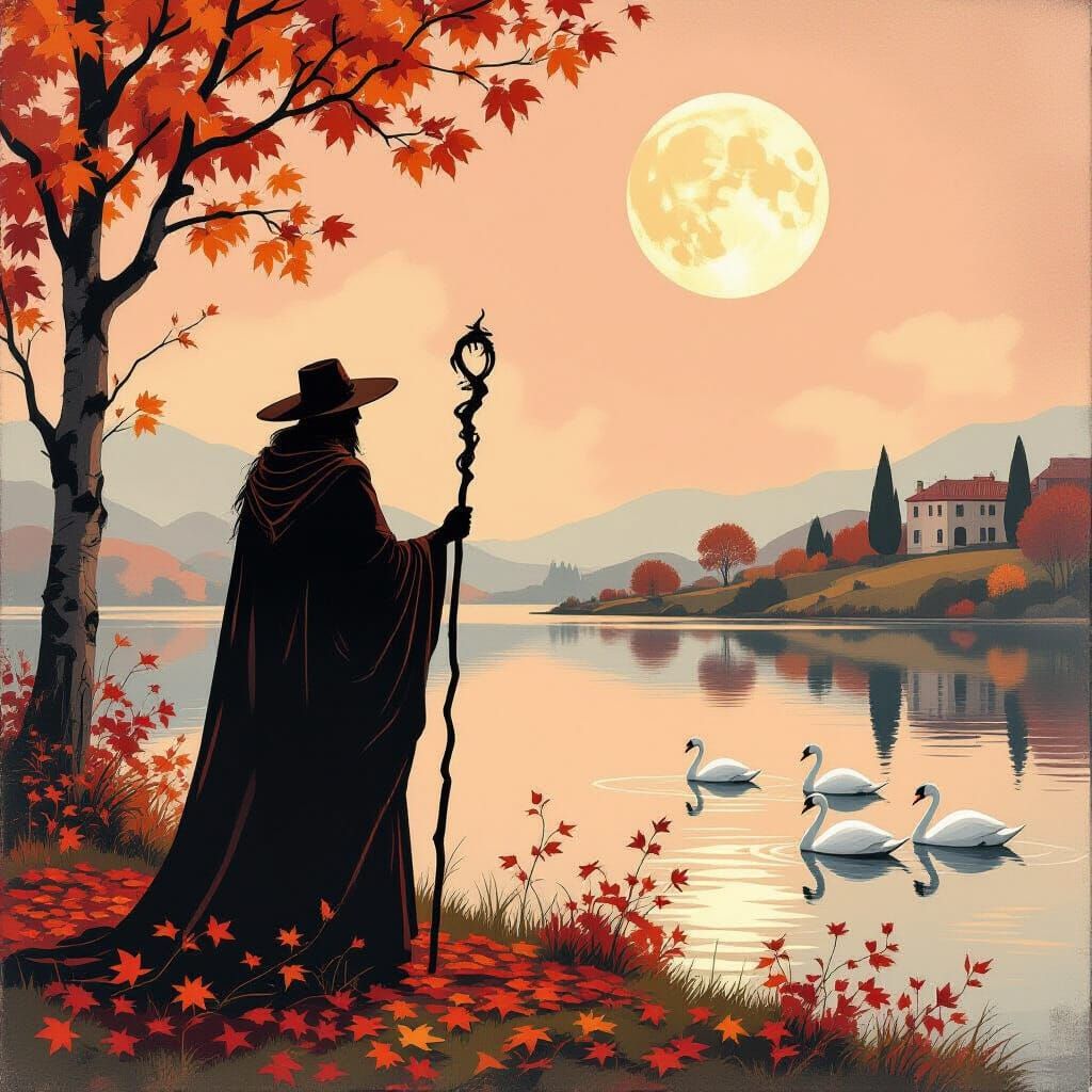 Clairvoyant Drover in Rose Fog Tuscan Landscape