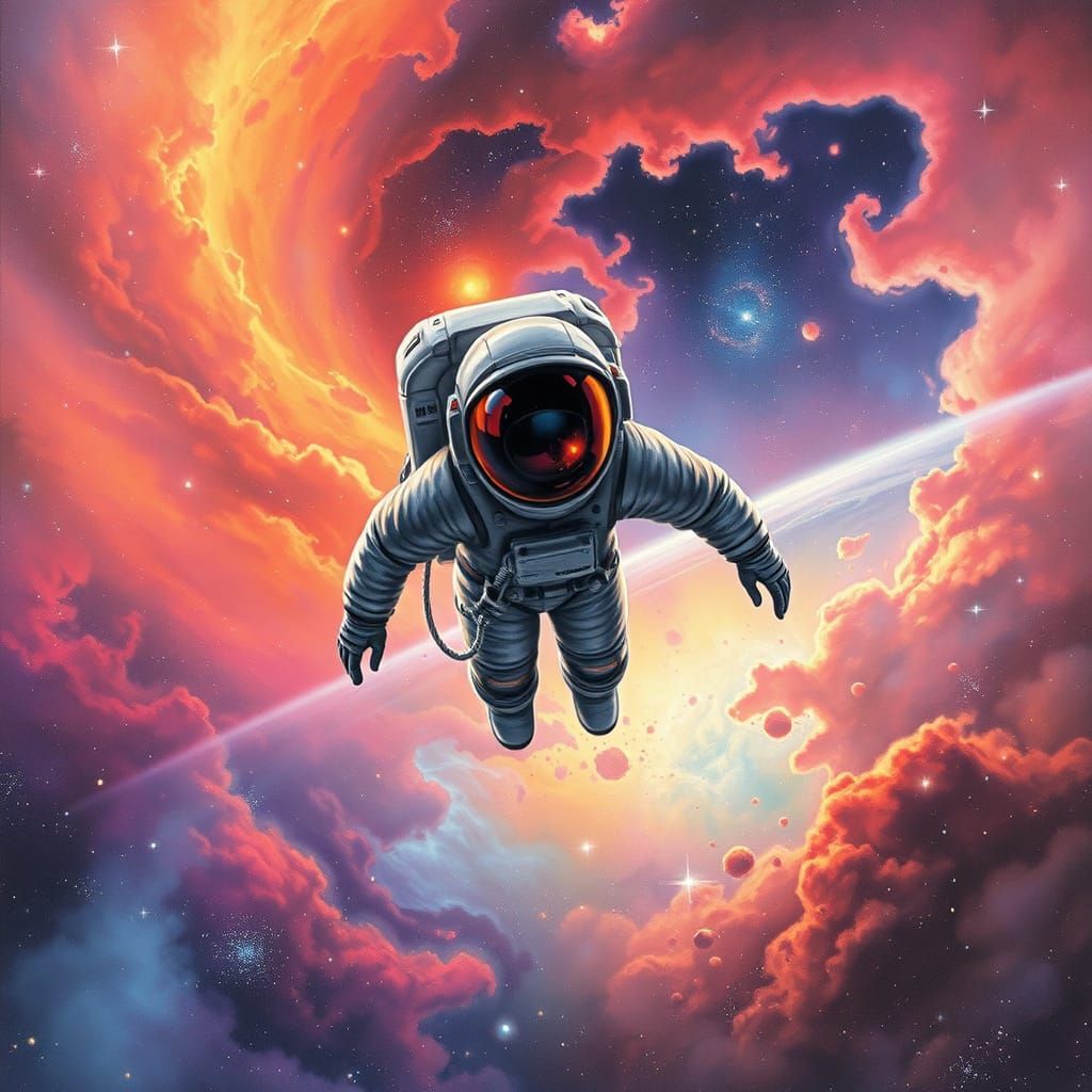 Astronaut Drifting in Nebula: Cosmic Horror Art