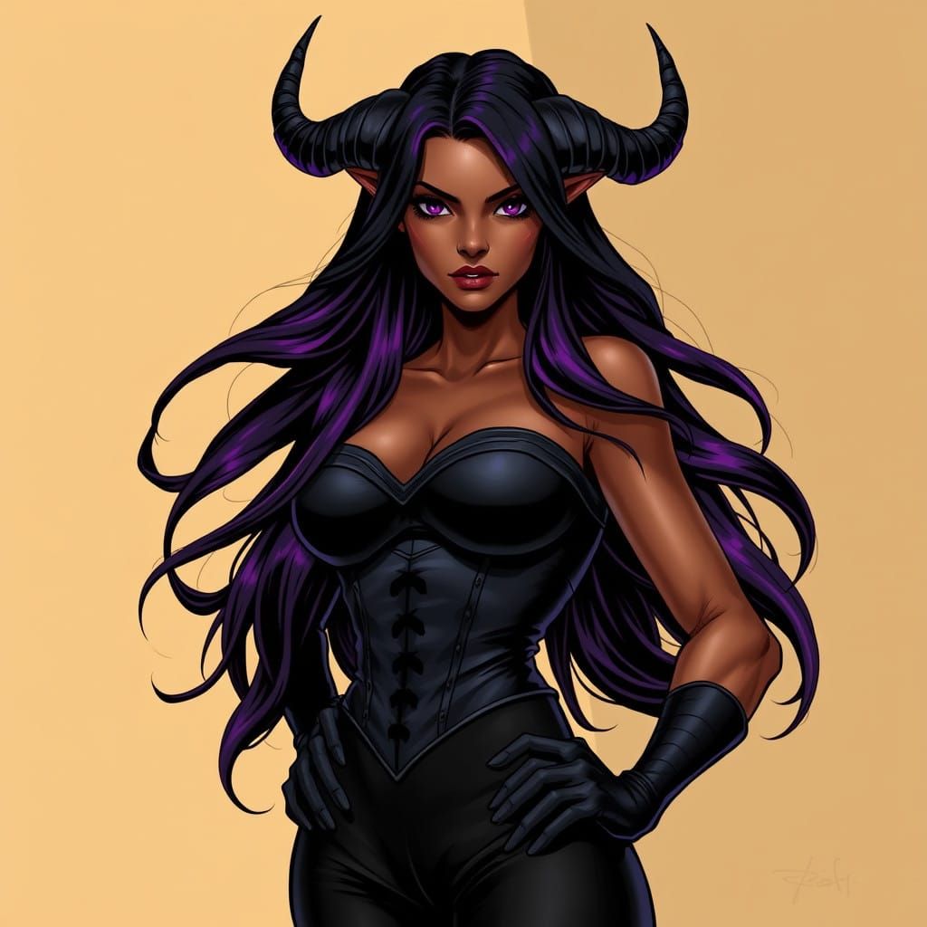 Elegant Tiefling Woman in Midnight Attire
