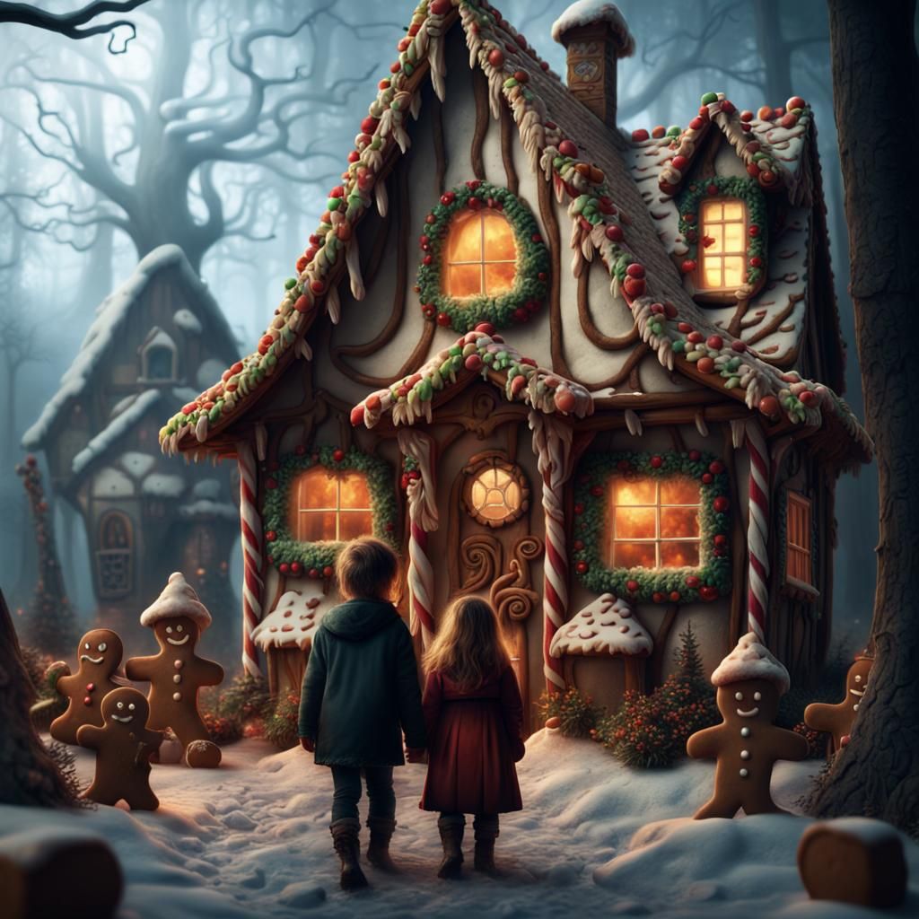 Hansel and Gretel Magic Gingerbread House, Digital Matte Pai...