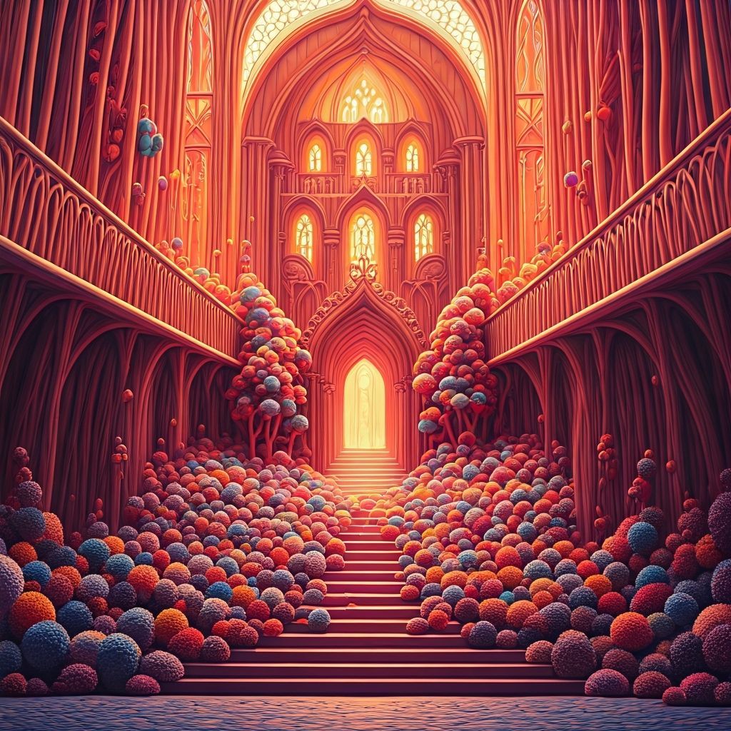 Whimsical Pom Pom Palace in Pop Surrealist Style