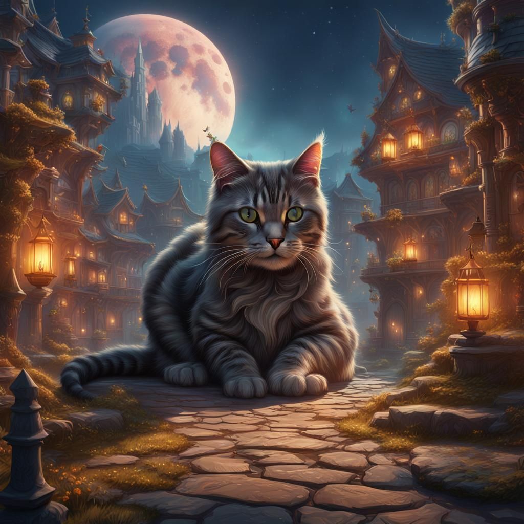 Detailed Cat Matte Painting in Fantasy Style