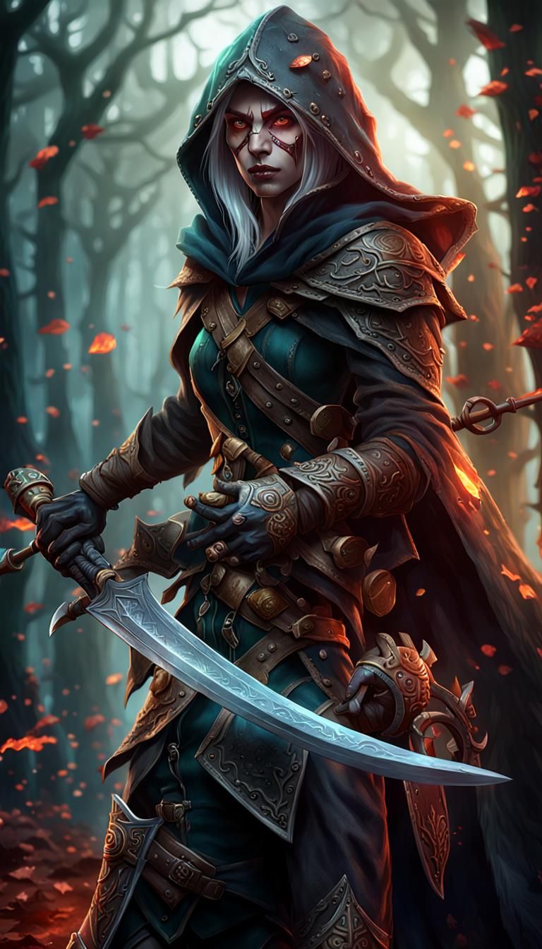 Female Elf Blood Hunter with Double Scimitar