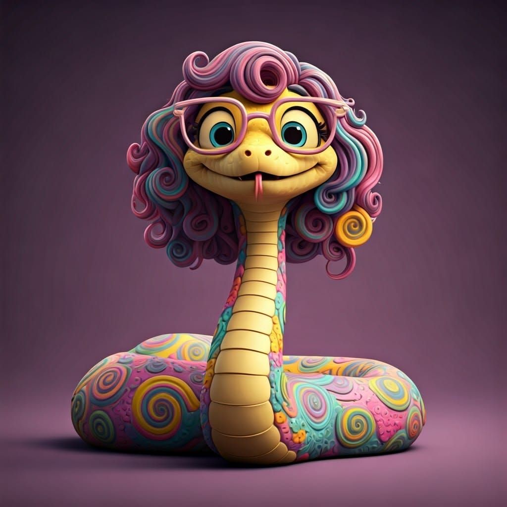 Vibrant Playdoh Snake Wears Whimsical Glasses
