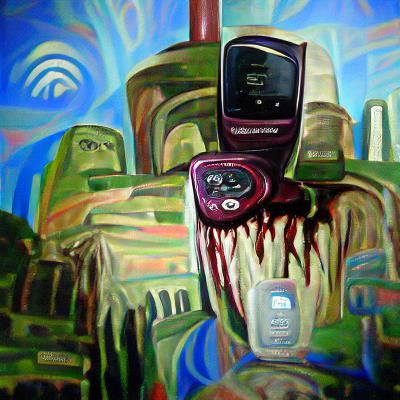 Nightmare of Obsolete Phones as Oil Painting