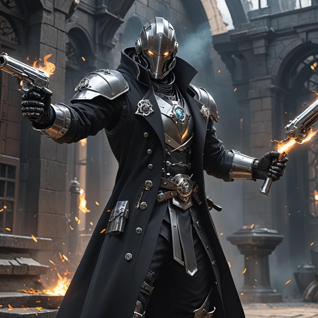 Warforged Artificer Creates Magic Revolver, in Anime Art