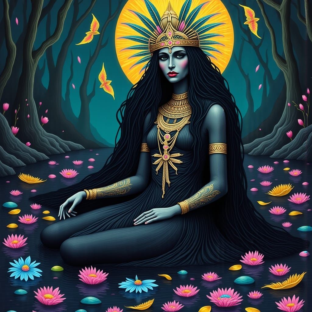 Luminous Mayan Goddess Reigns Over the Jungle Night