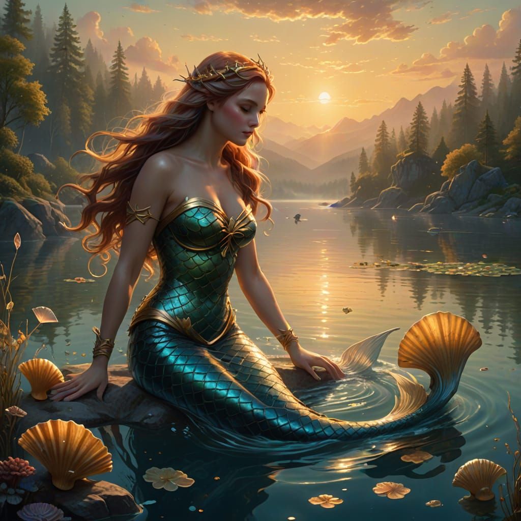 Mermaid in Golden Hour: Hyperdetailed Fantasy