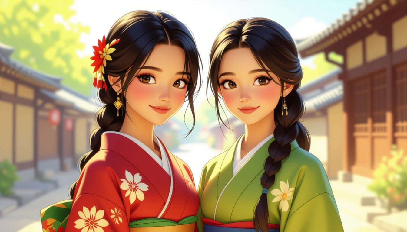 Two Young Women in Fantasy Illustration Style