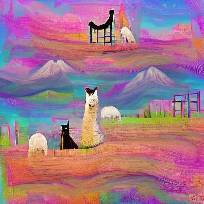 Llamas and Cat AI Image