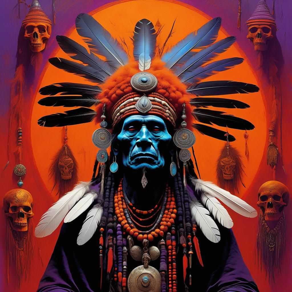 Mystical Shaman Invoking Spirits in Surreal Art