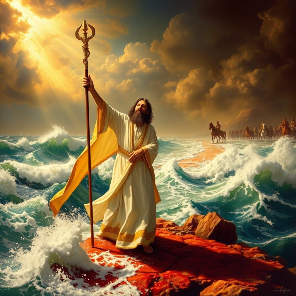 Moses Parting the Red Sea in Dramatic Caravaggio-Inspired Ar...