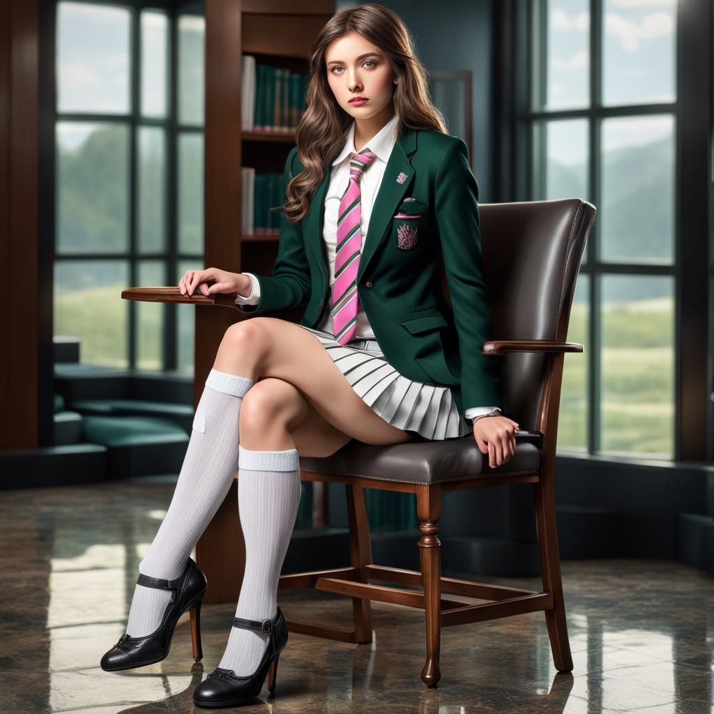 Teenager in School Uniform with Wavy Hair