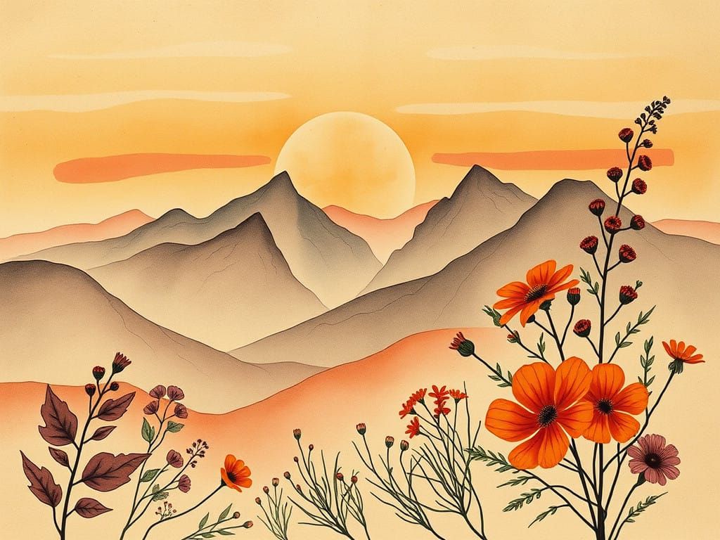 Botanical Mountains in Vibrant Expressionist Style