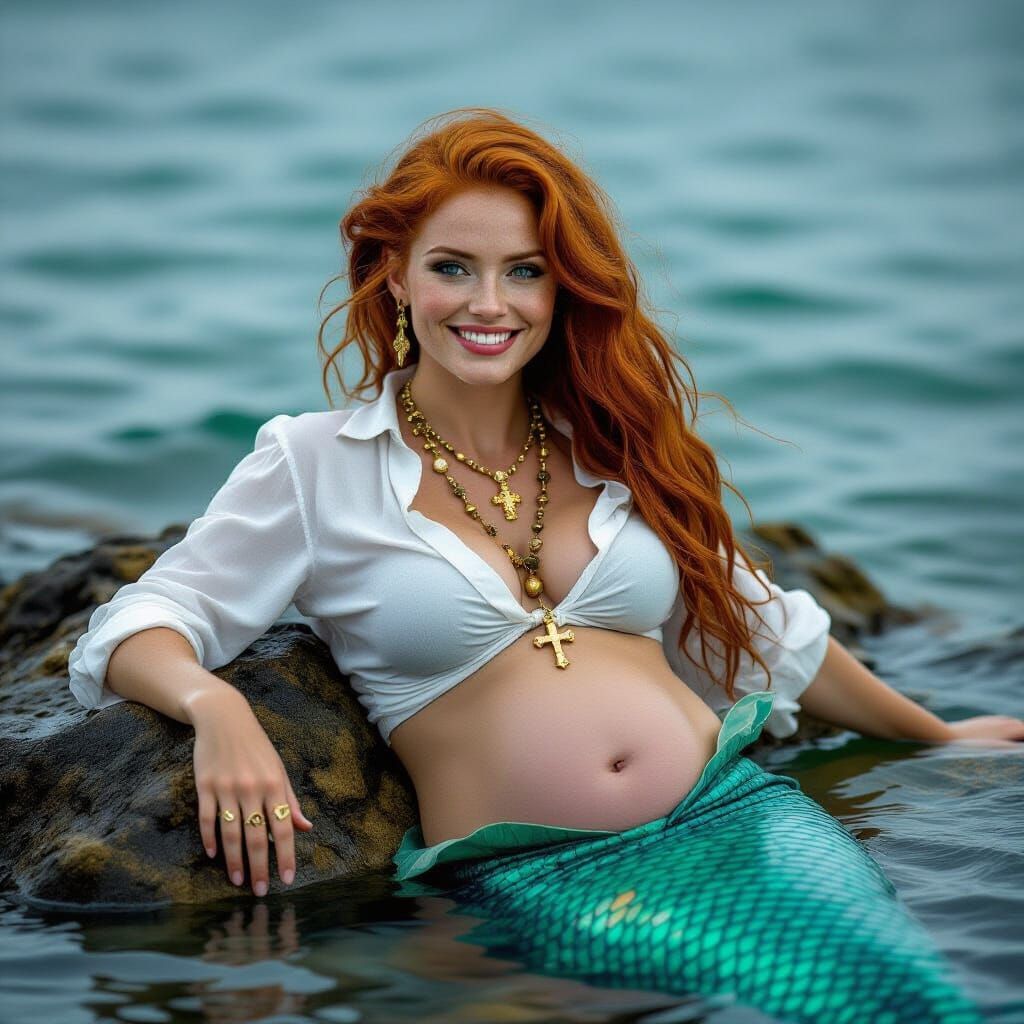 Mermaid Relaxing on Rock After Shark Meal