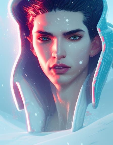 Cyberpunk King in Snowy Neon Landscape