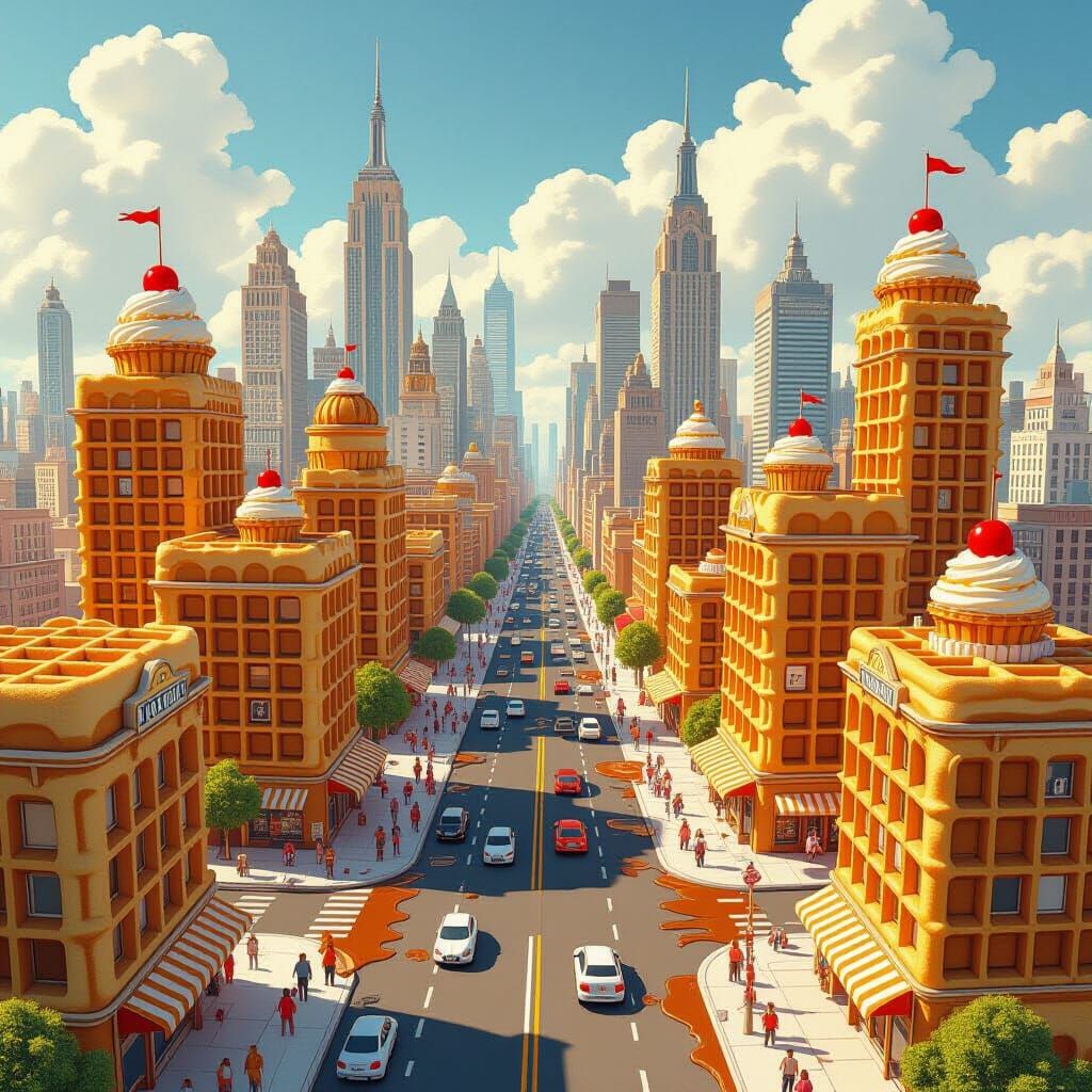 Waffle Metropolis in Whimsical Art Style
