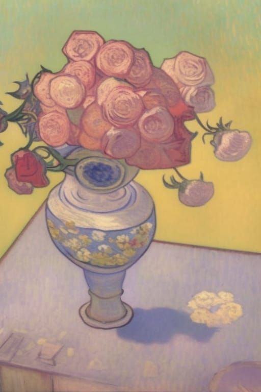 Roses Still Life: Art Nouveau Fauvist Painting