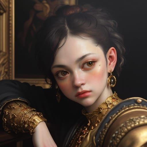 Child in Baroque Expressionist Oil Painting