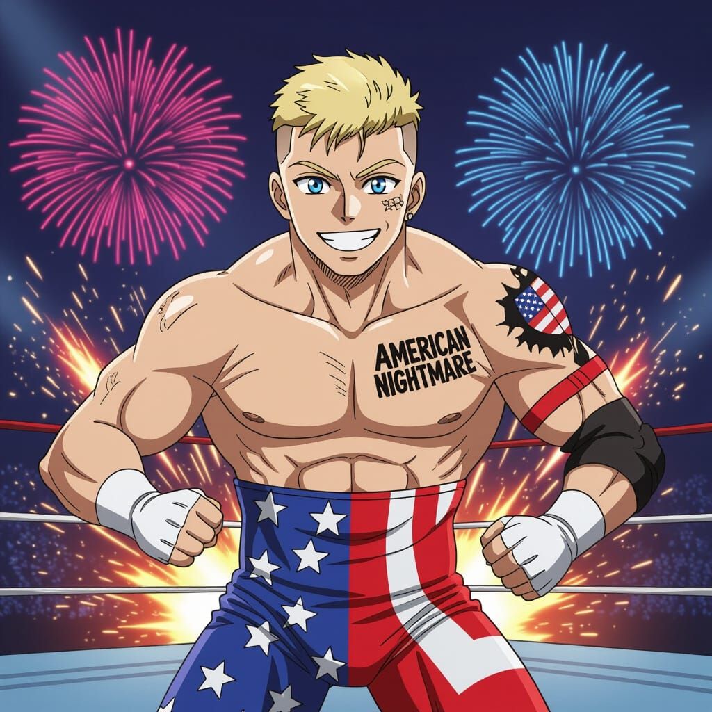 Anime Wrestler in Action with Pyro Effects