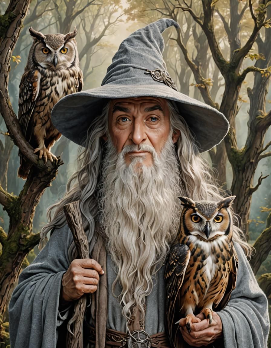 Surreal Blend: Cher, Gandalf, and Owl
