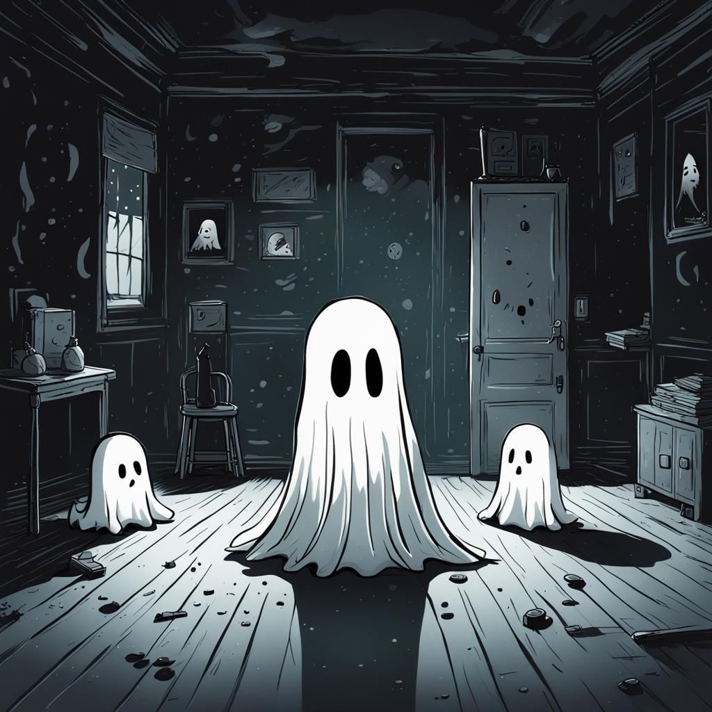 Sad Ghost Playing with Children: Minimalist Matte Painting