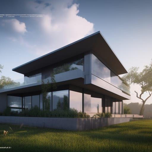 Modern Country House Facade in Blue Sky, 3D Render