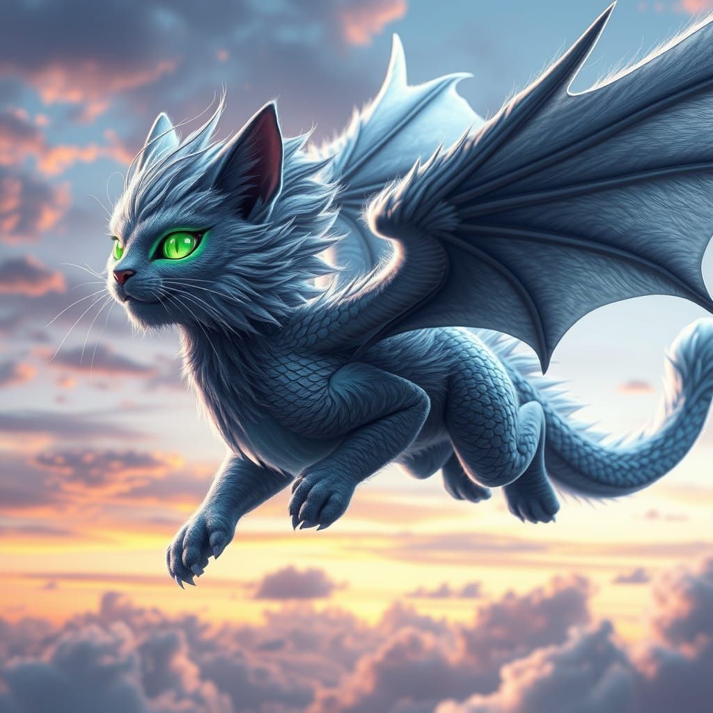 Ethereal Feline Dragon in Anime Art Style