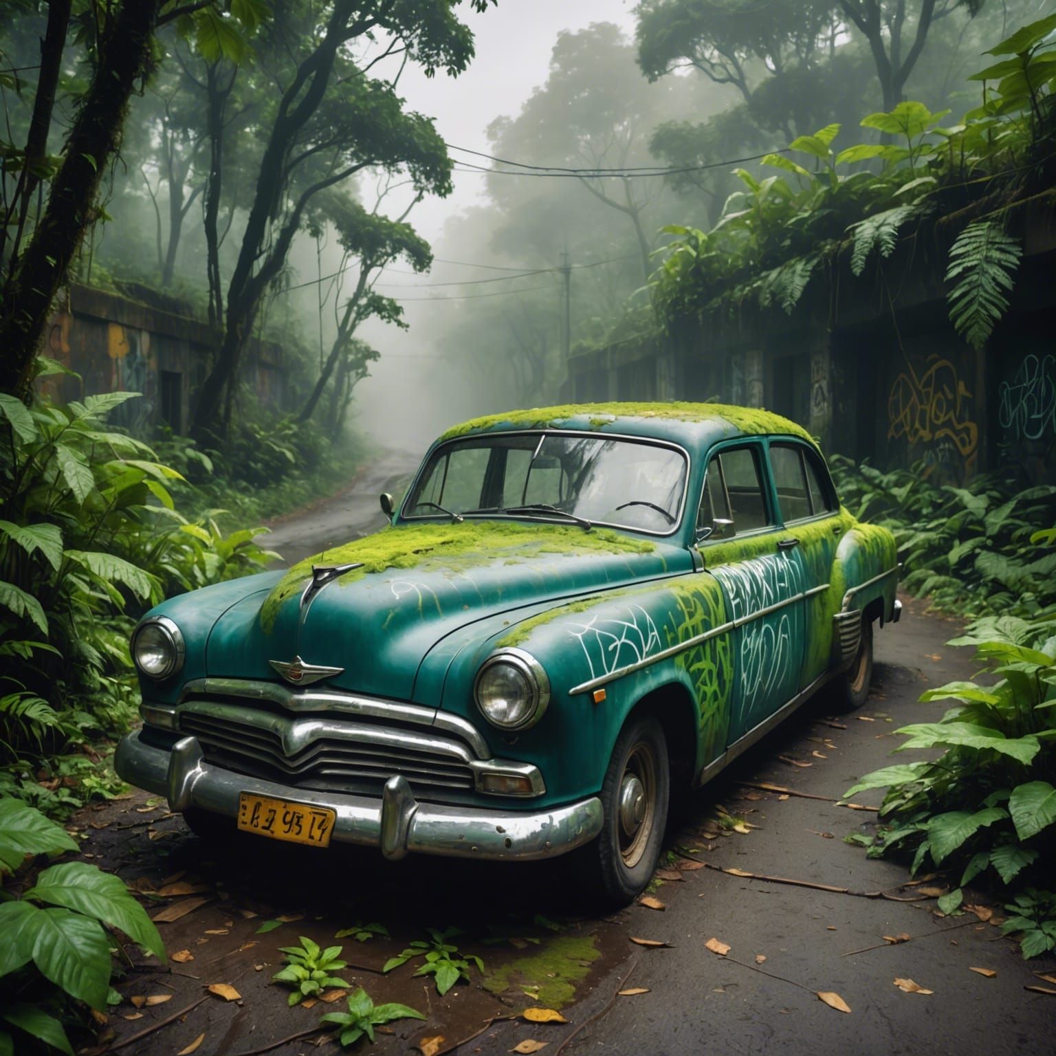 Luminous Graffiti on Abandoned Vintage Car
