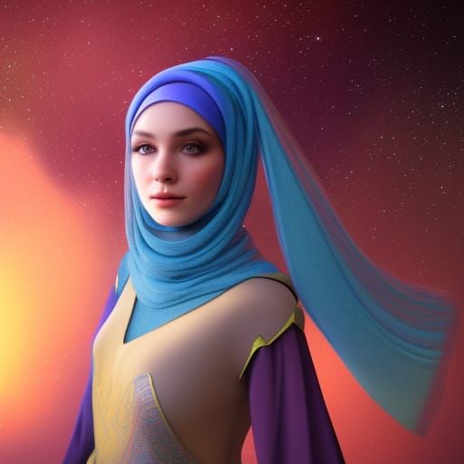 Galactic Hijab Princess in Detailed Matte Painting