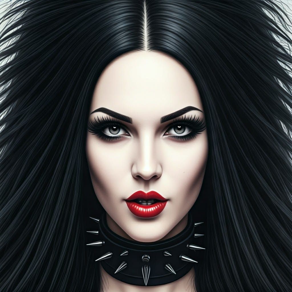 Goth Woman with Dramatic Makeup and Voluminous Hair