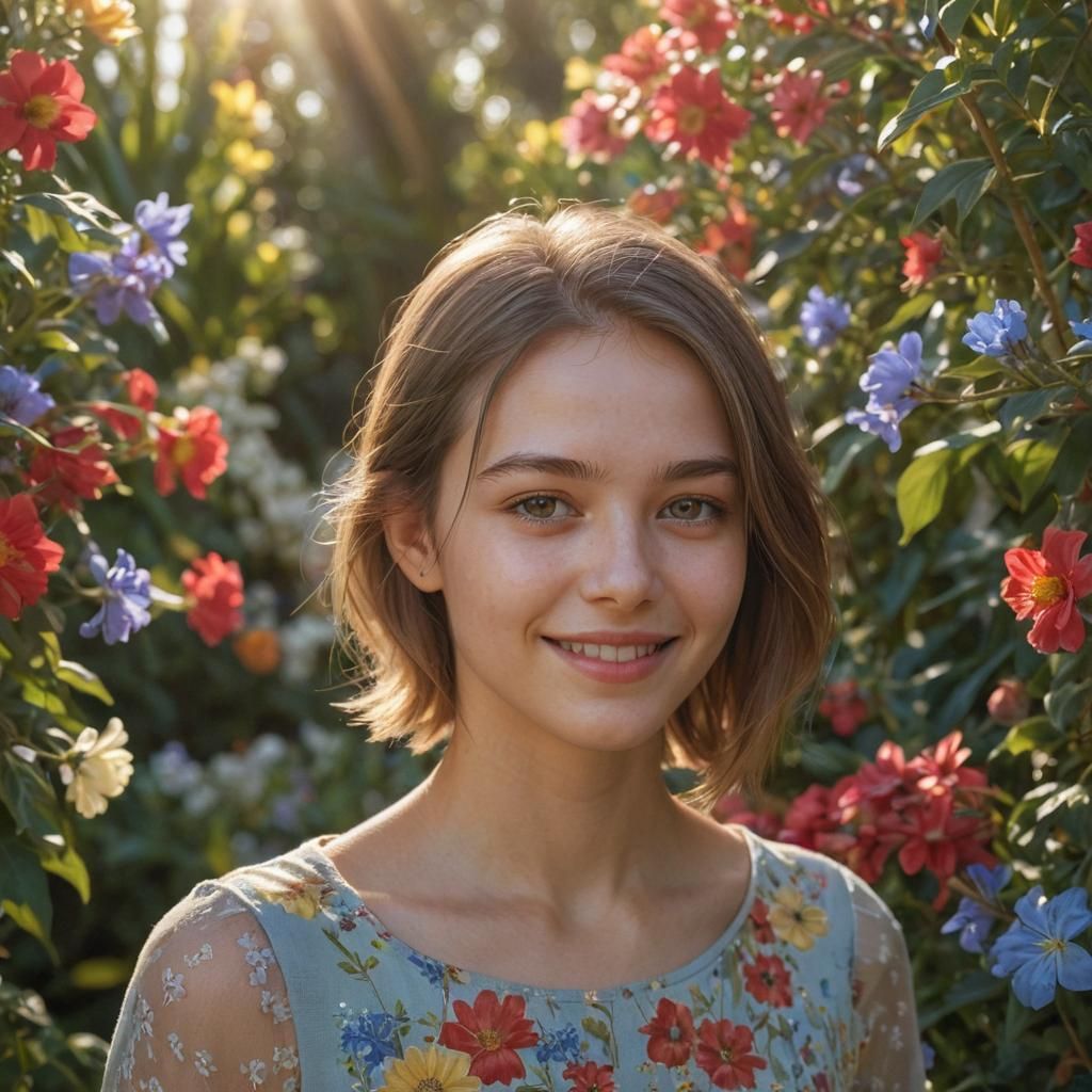Hopeful Woman in Sunlit Garden, Art Nouveau Portrait