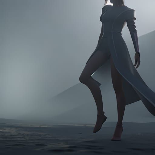 Girl Walking with Dancing Shadow in 3D Style