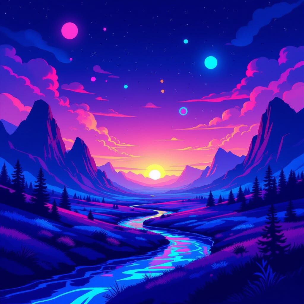 Abstract Landscape with Neon Accents