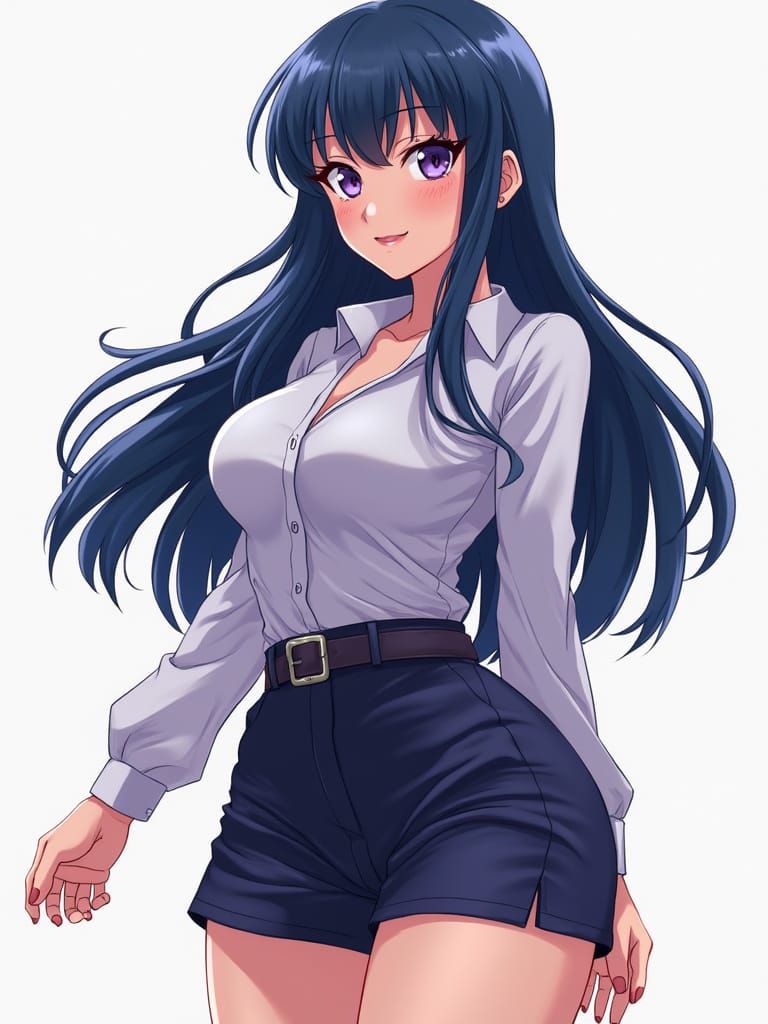 Anime Woman with Midnight Blue Hair