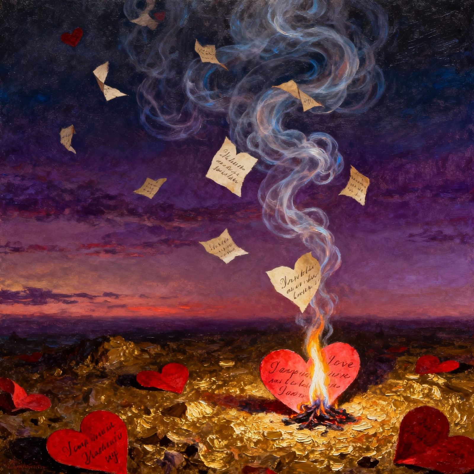 Love Notes Burn to Ash in Oil Painting