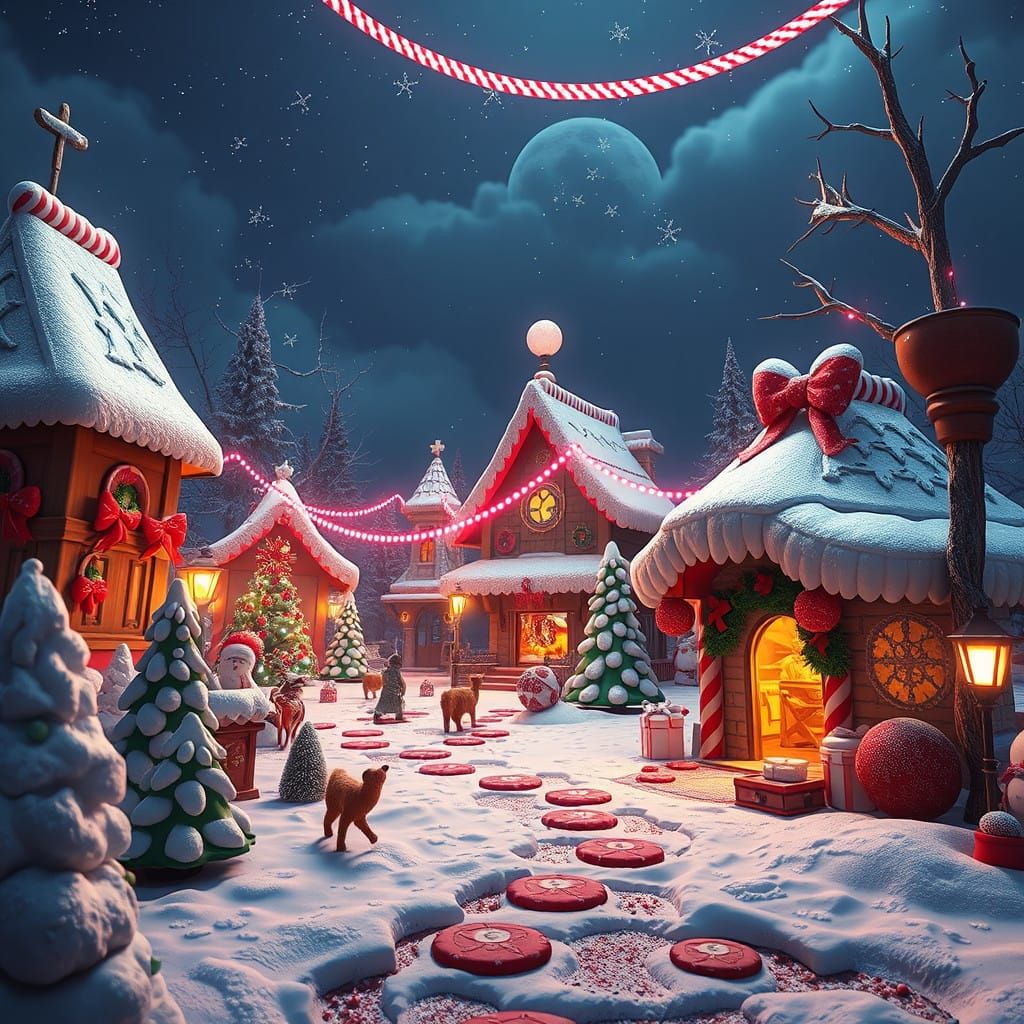 Surreal Christmas Village in Whimsical Sugar Cookie Style
