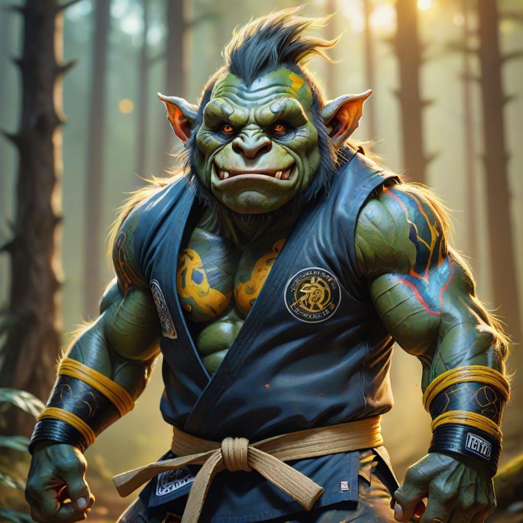 Troll Jiu Jitsu Concept Art in Oil Painting Style
