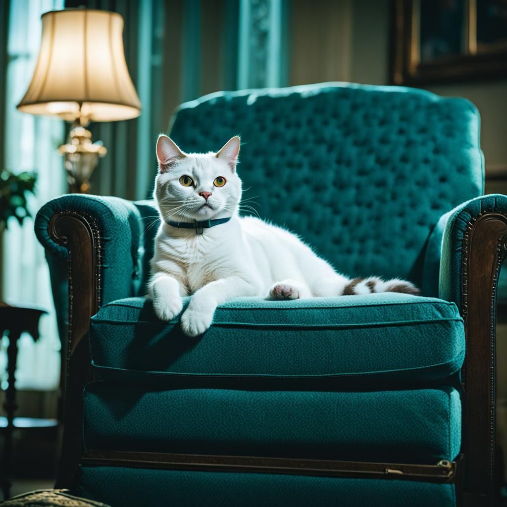 Cinematic Chantilly Tiffany Cat Lounging on Chair