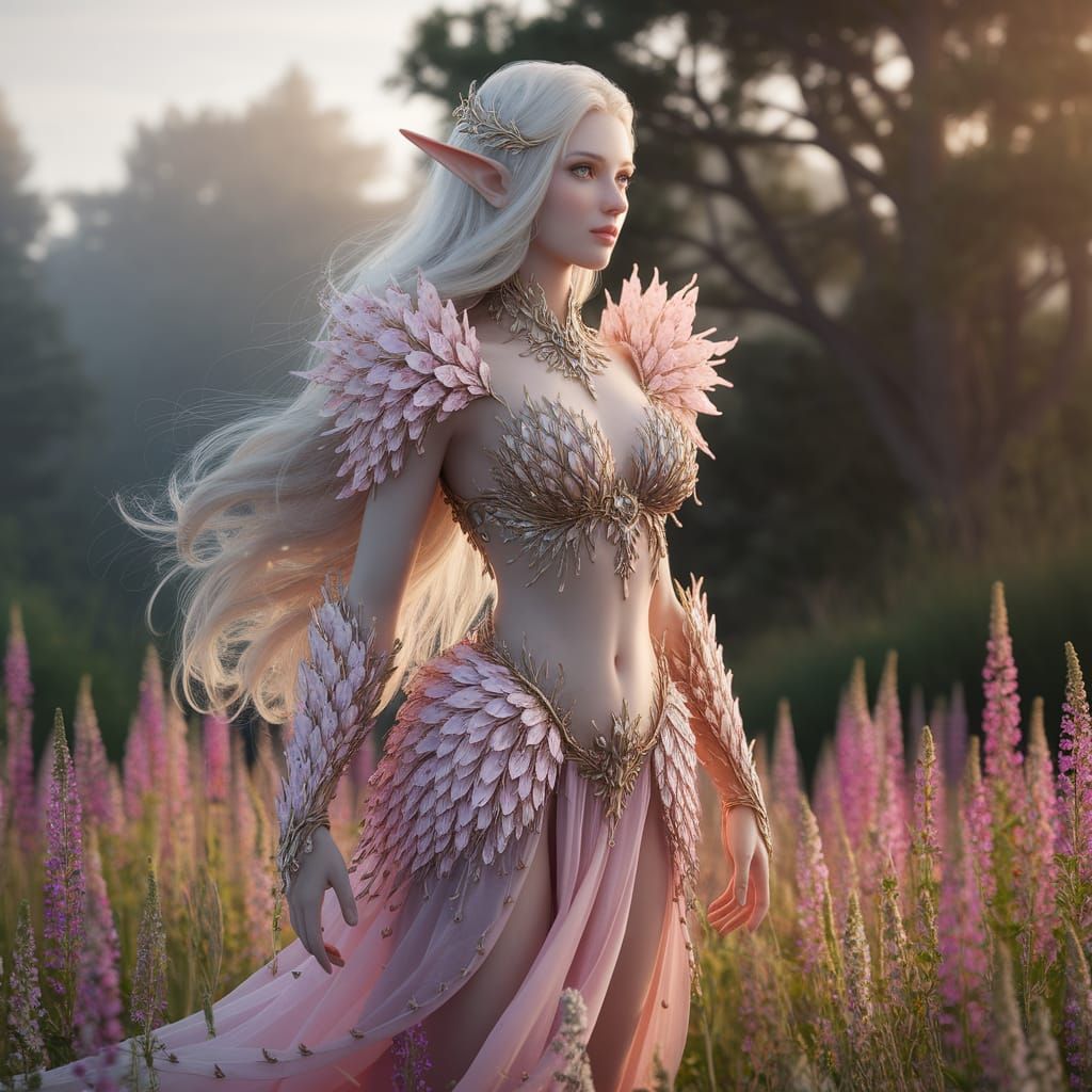 Ethereal Elf Princess in Vibrant Wildflower Field