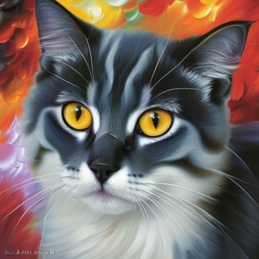 Grey Scottish Fold Cat as Impasto Painting