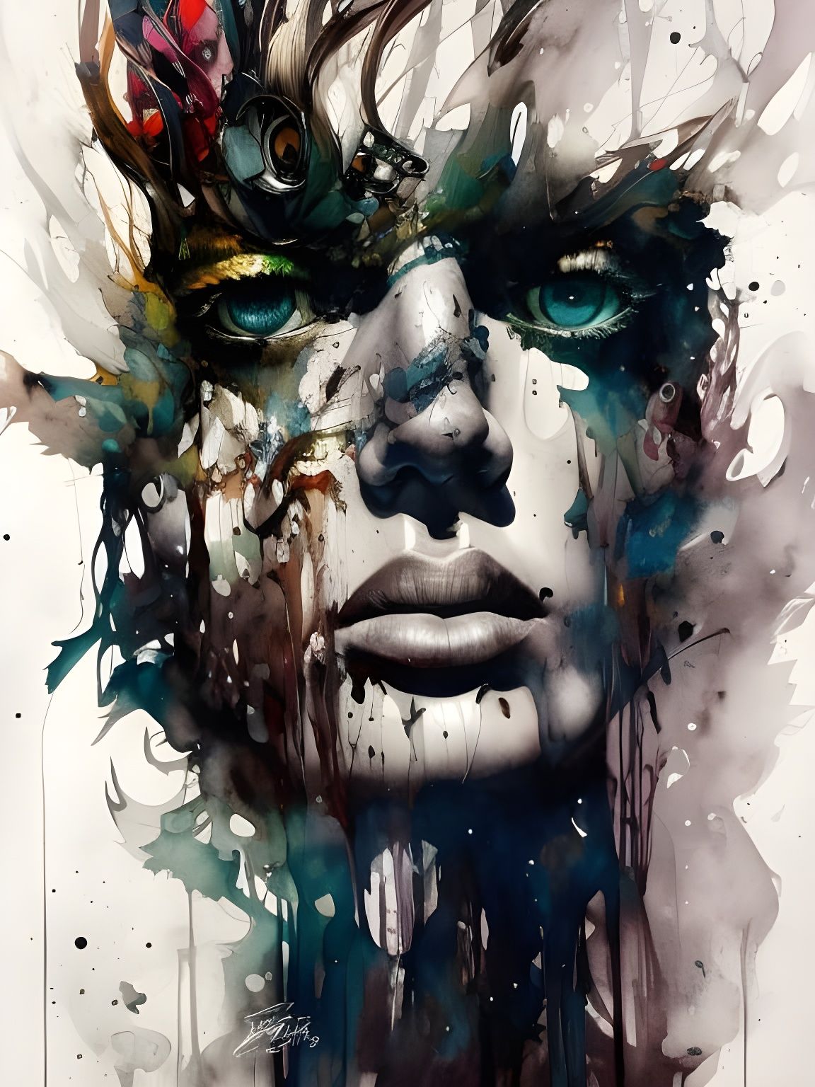 Colorful Ink Splash Elf Portrait in Oil Painting Style